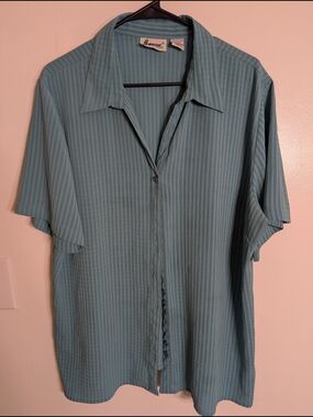 Vintage Teal Striped Button-Up Shirt